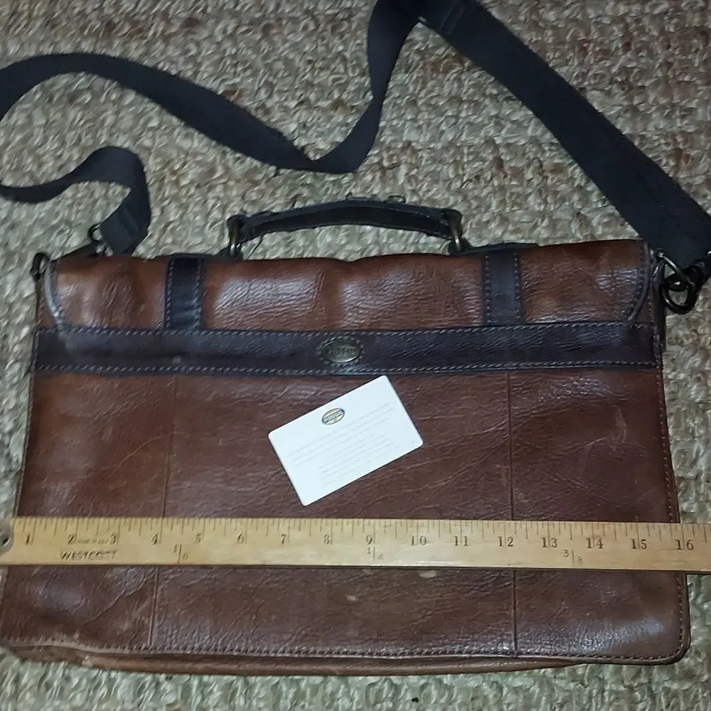 Vintage Fossil Leather Crossbody Messenger Laptop Bag